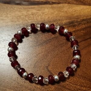 Handmade Semi Precious Ruby and Silver Beaded Bracelet